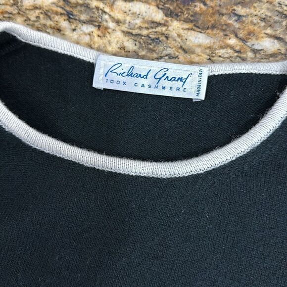 Richard Grand Black Cashmere Short Sleeve Contrast Crew Neck Sweater Size M - Picture 4 of 7